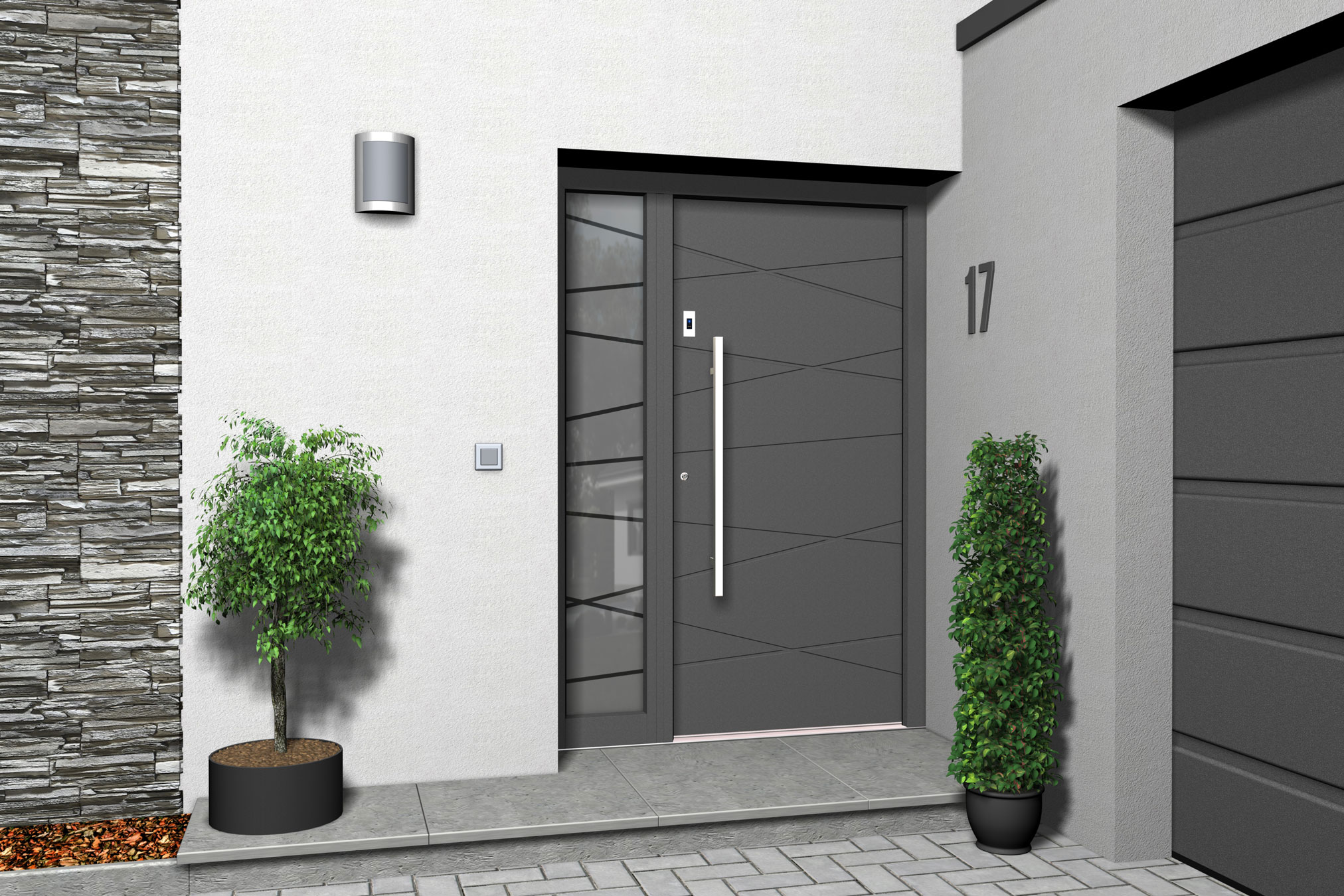 Lackierte Haustür aus Holz und Aluminium in Anthrazit