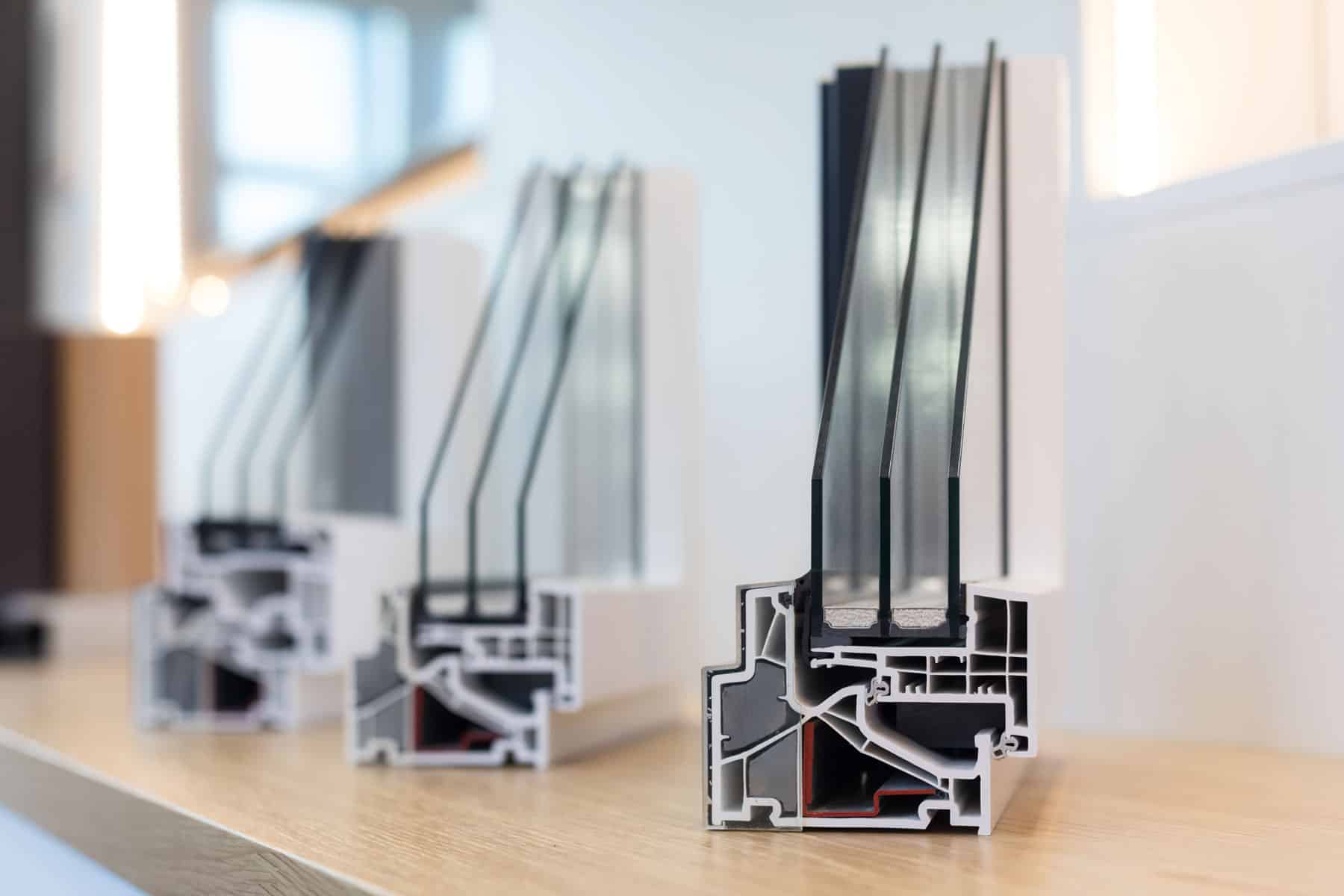 Fensterprofile aus Aluminium als Muster im Showroom