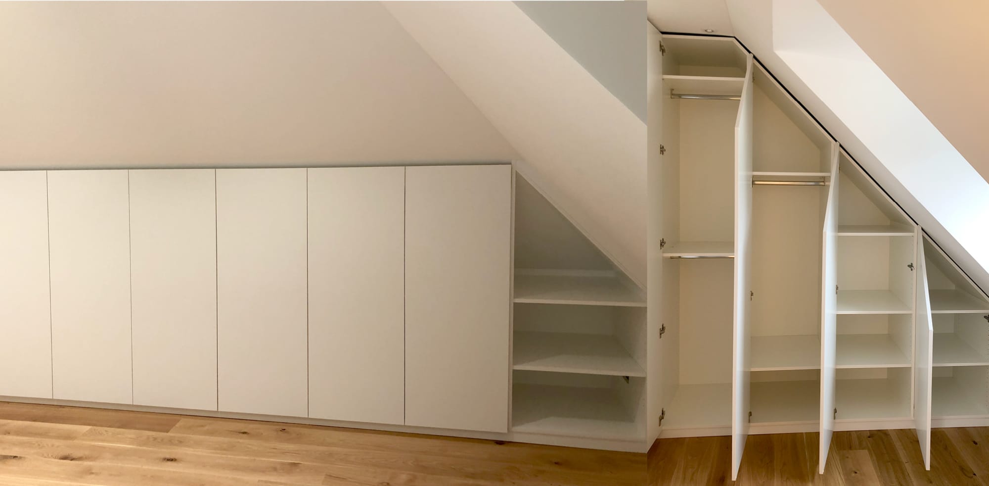 Weißer Einbauschrank unter der Dachschräge