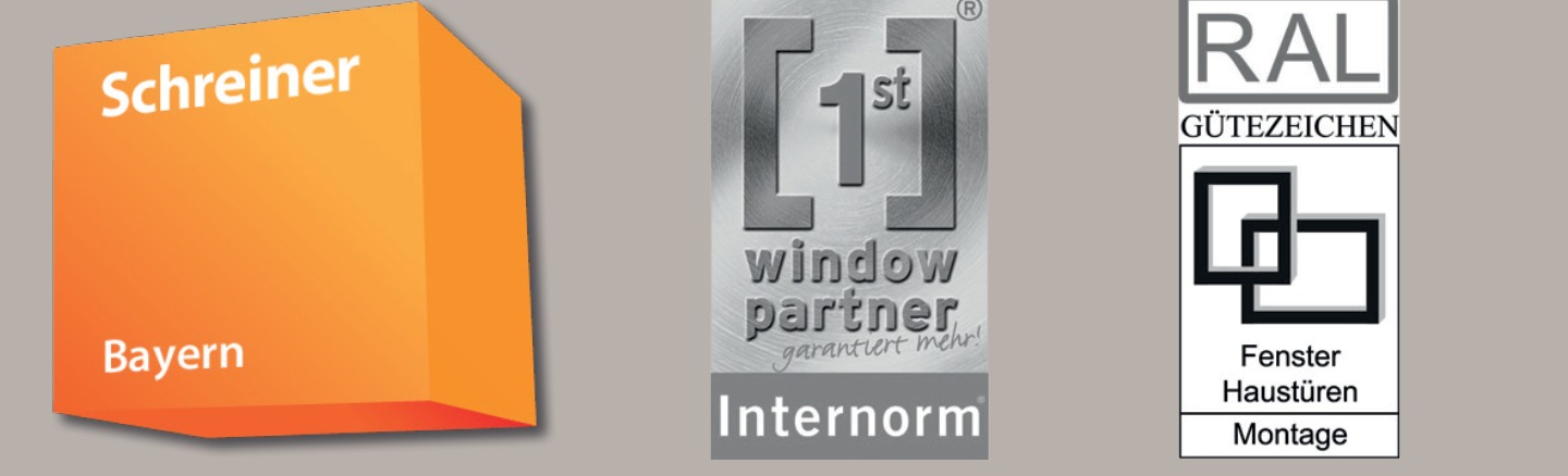 Partnerlogos: Schreiner Bayern, Internorm 1st window partner und RAL-Gütezeichen Fenster, Haustüren, Montage